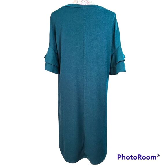 NWT White Birch Size X-Large Green Crepe Ruffle Sleeve Dress Boutique Exclusive - Picture 2 of 8